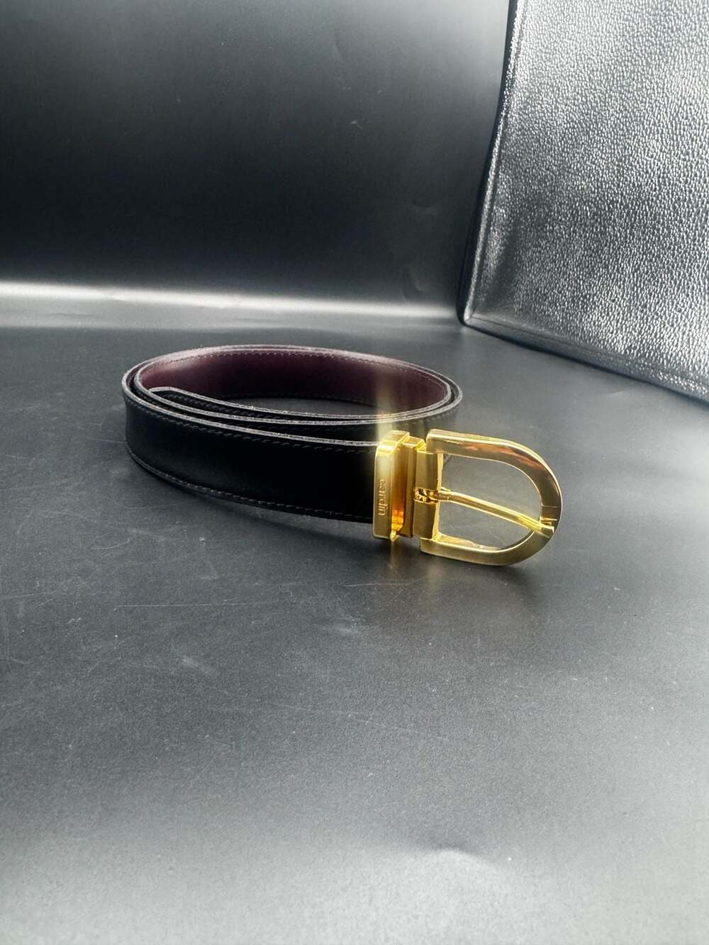 Vintage Pierre Cardin Reversible Leather Belt with Gold Horseshoe Buckle